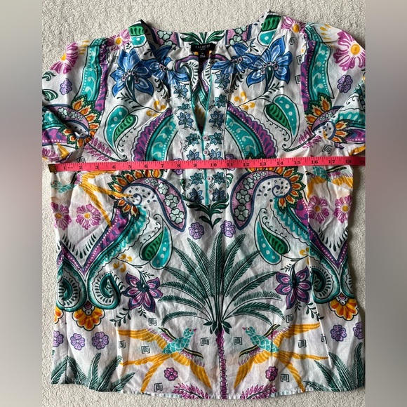 Talbots Peasant Style Top, lightweight material whimsical floral pattern. Sz SP - Picture 7 of 9